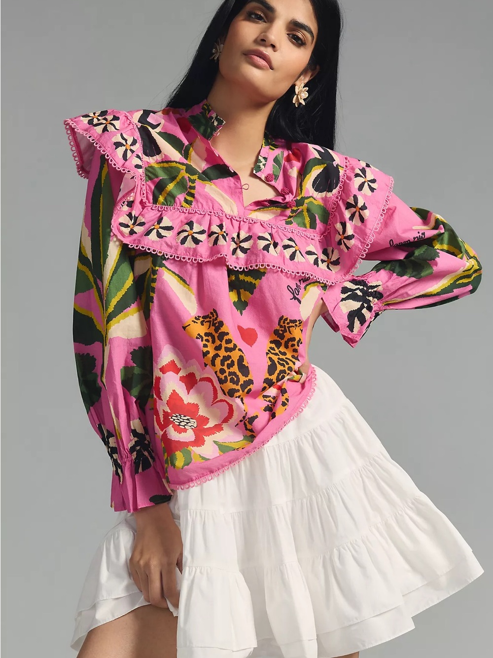 FARM RIO Leopard Forest Pink Blouse